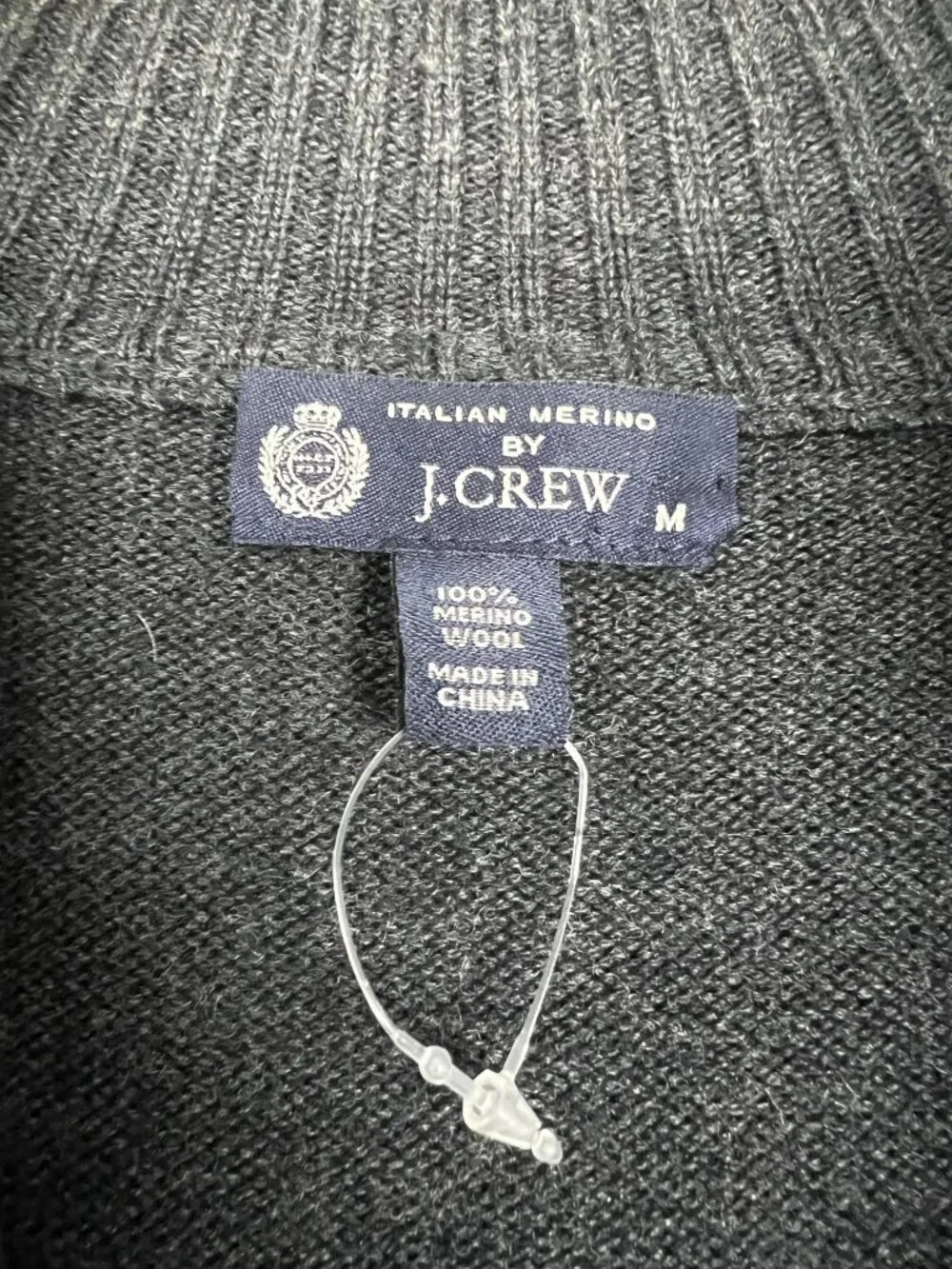 100% Italian merino wool men's charcoal gray quarter zip knit sweater J. Crew M